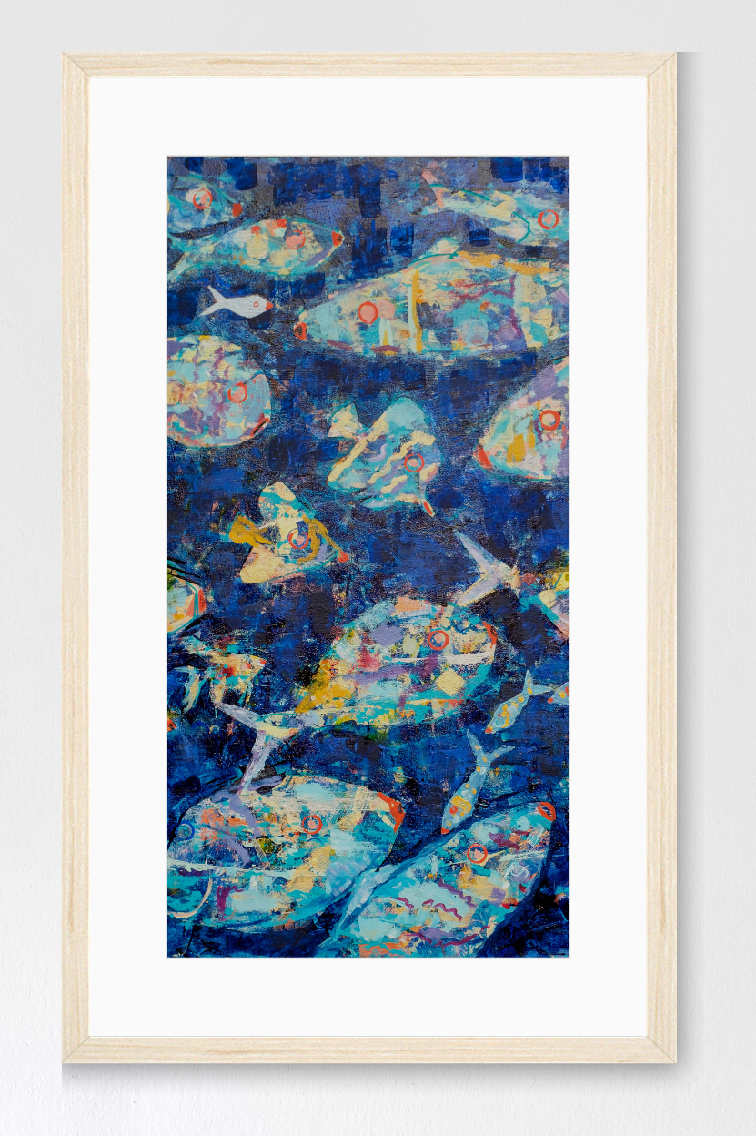 One Underwater Wonderland Framed Abstract Fish Print - Tall Edition