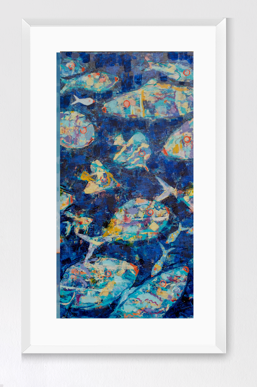 One Underwater Wonderland Framed Abstract Fish Print - Tall Edition