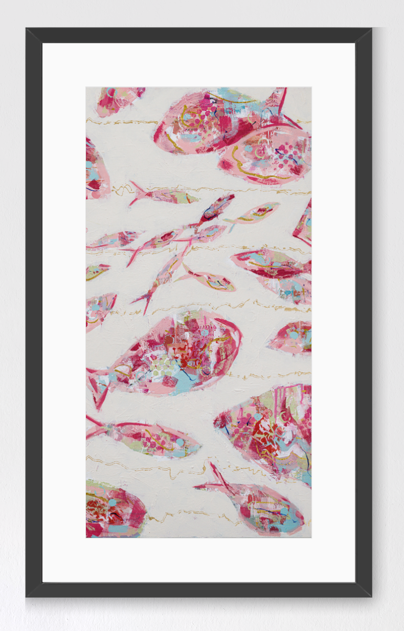 Framed Abstract Fish Print - Current of Thoughts -Tall