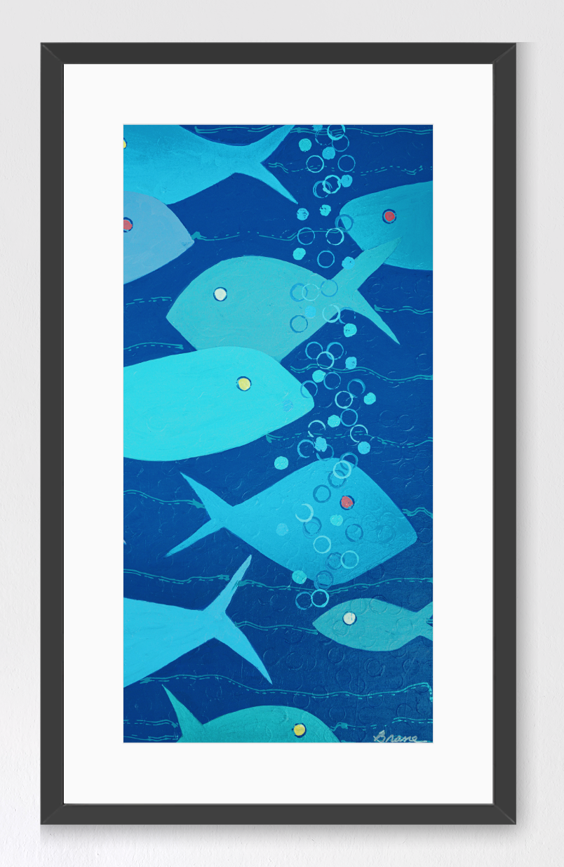 Abstract Fish Print - Bubbles in Blue - Tall