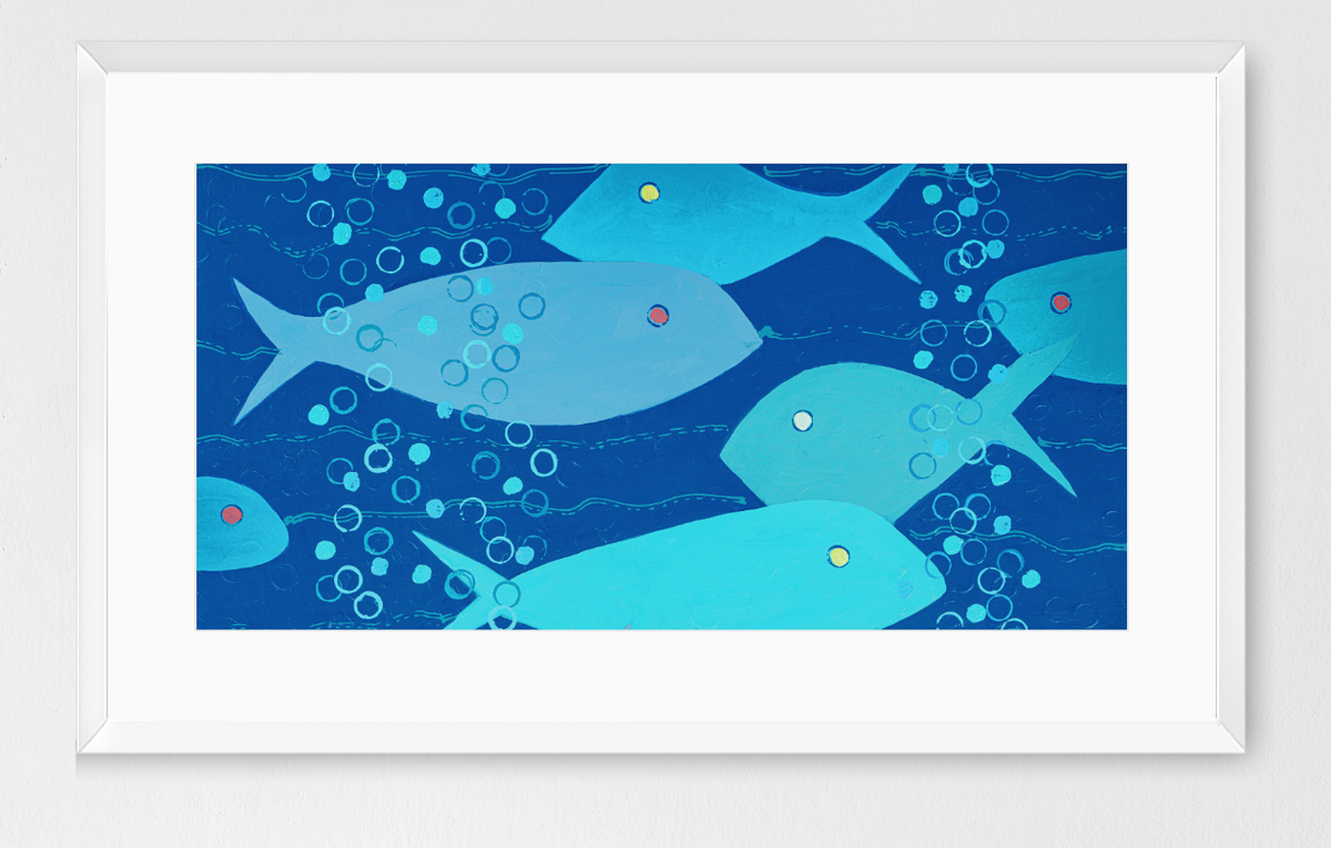 Bubbles in Blue - Panorama - Framed Abstract Fish Fine Art Print
