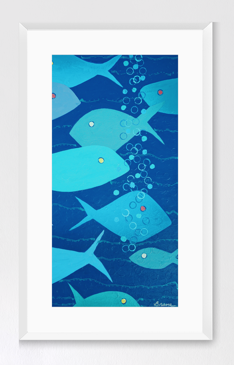 Abstract Fish Print - Bubbles in Blue - Tall