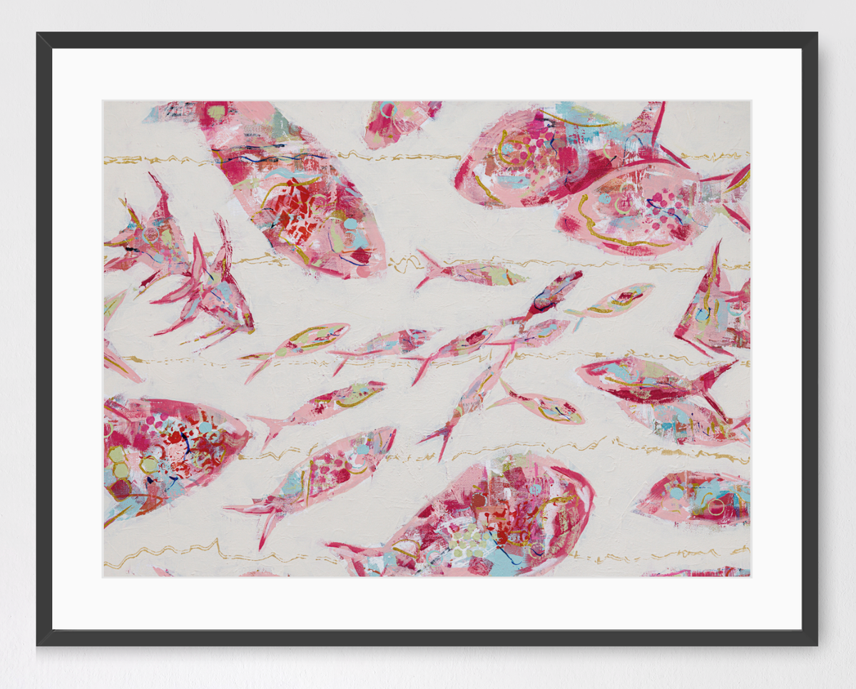 School of Thoughts - Horizontal - Framed Modern Coastal Abstract Fish Print