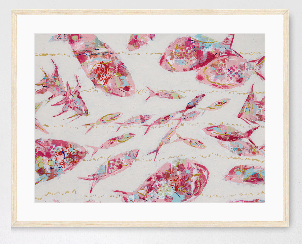 School of Thoughts - Horizontal - Framed Modern Coastal Abstract Fish Print