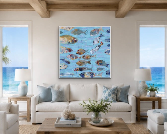 Contemporary Abstract Fish Ocean Scene Artwork - School of Wonder
