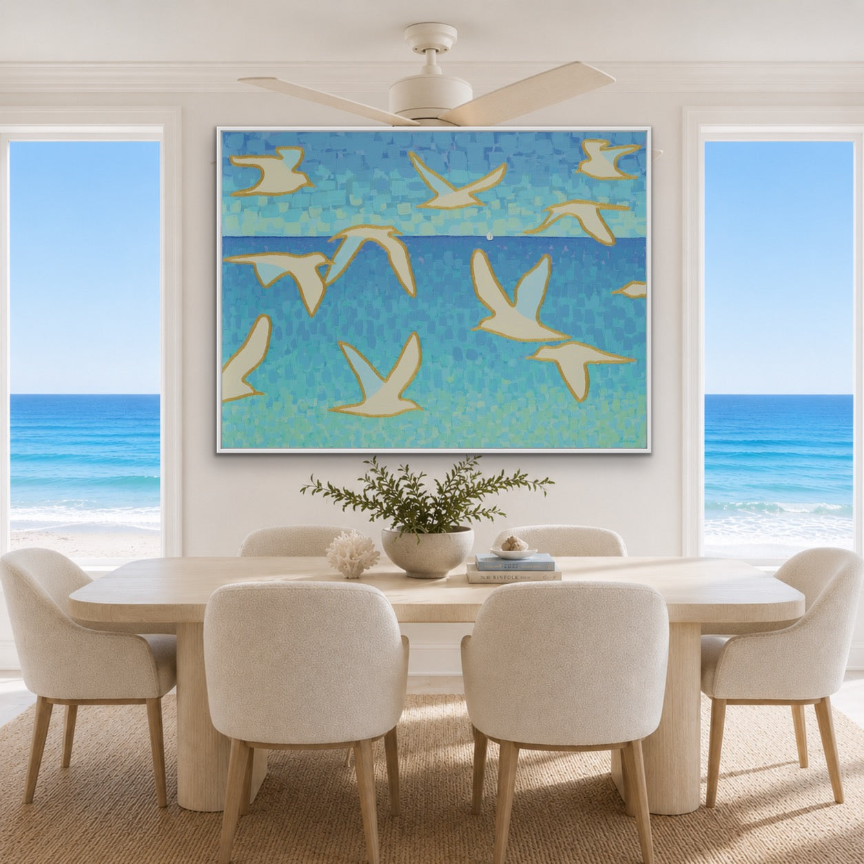 Modern Flying Seagull Fine Art Print - Wings of Light II