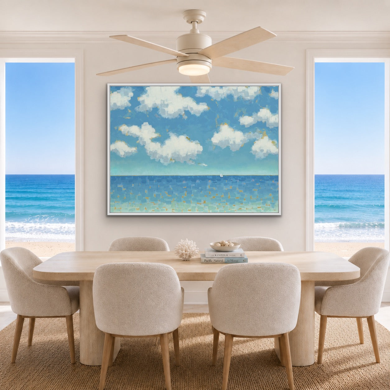 Sunny Seascape with Sailboat Giclée Canvas - Far and Free – Horizontal Edition