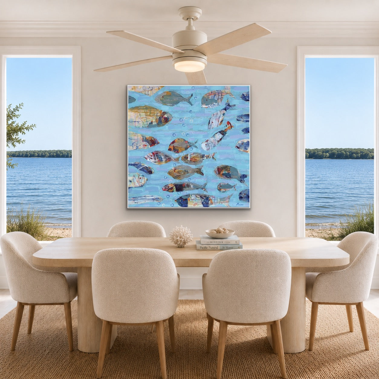 Contemporary Abstract Fish Ocean Scene Artwork - School of Wonder
