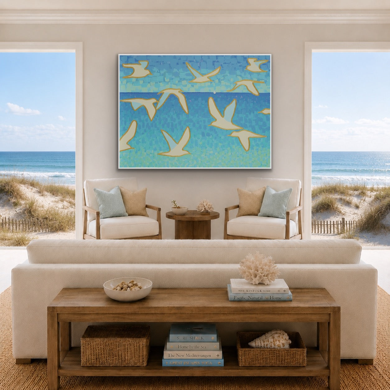 Modern Flying Seagull Fine Art Print - Wings of Light II