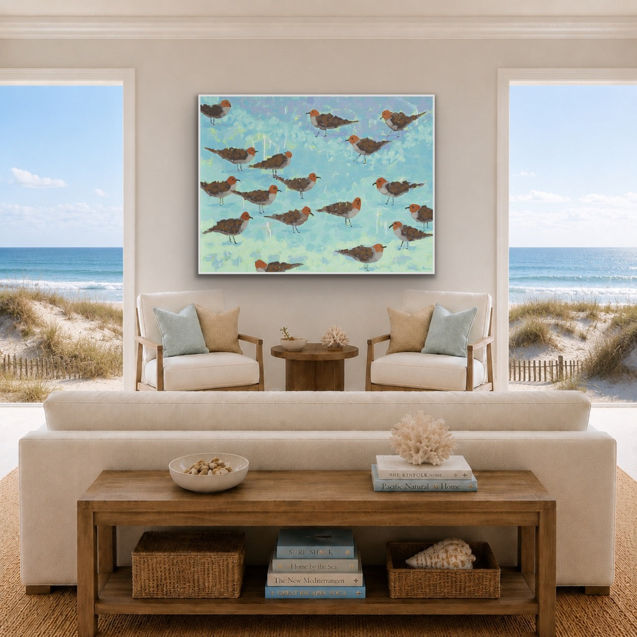 Large Designer Contemporary Shorebird Art - Morning Briefing I
