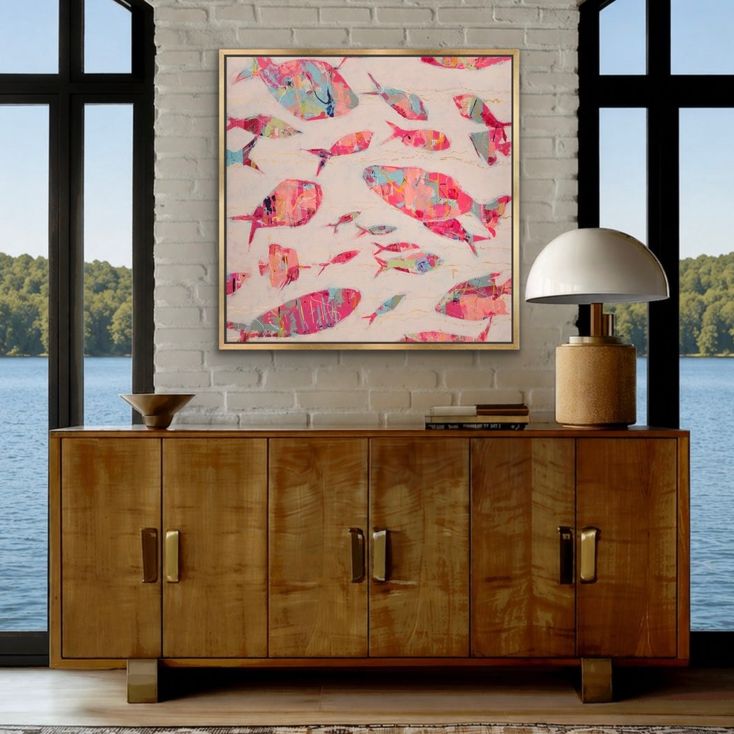 Designer Abstract Fish Giclée Canvas Print  - "The Current Collective" – Sq.