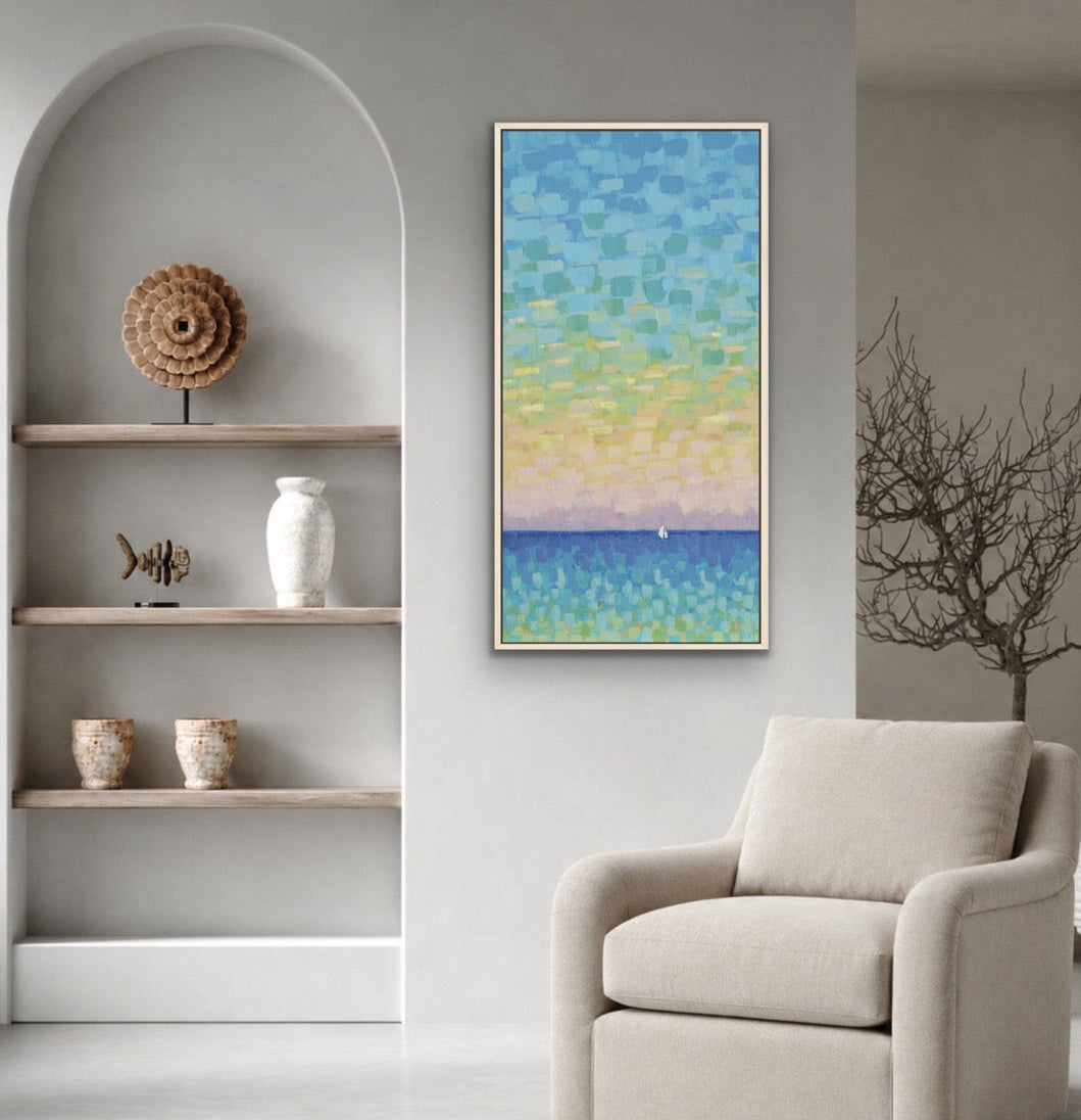 sunset seascape with a sailboat