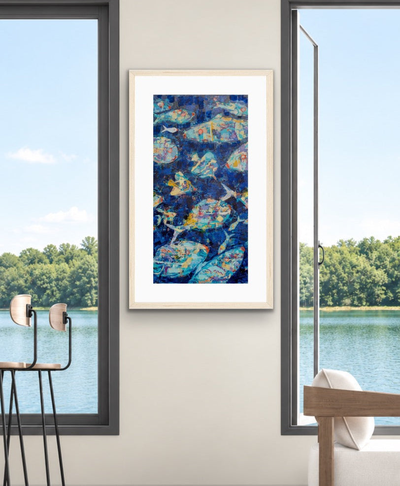 One Underwater Wonderland Framed Abstract Fish Print - Tall Edition