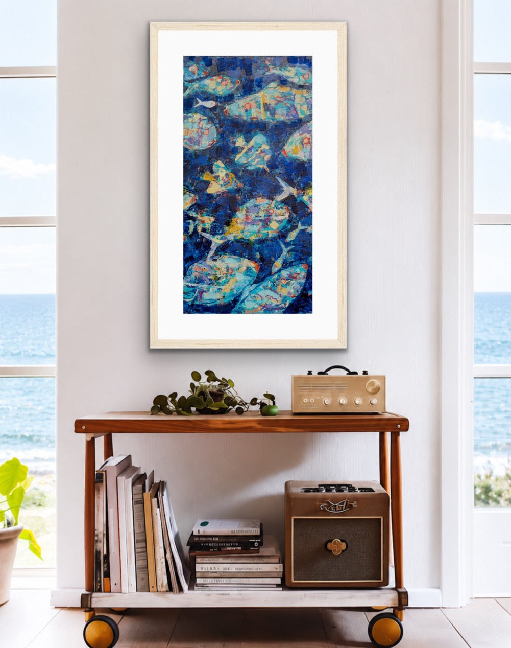 One Underwater Wonderland Framed Abstract Fish Print - Tall Edition