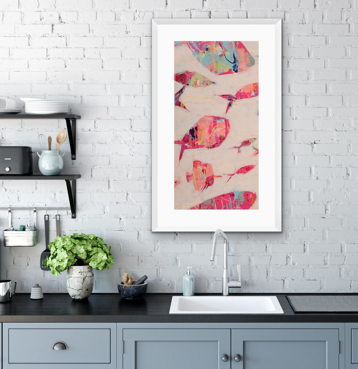 Current Collective Framed Abstract Fish Print - Tall Edition