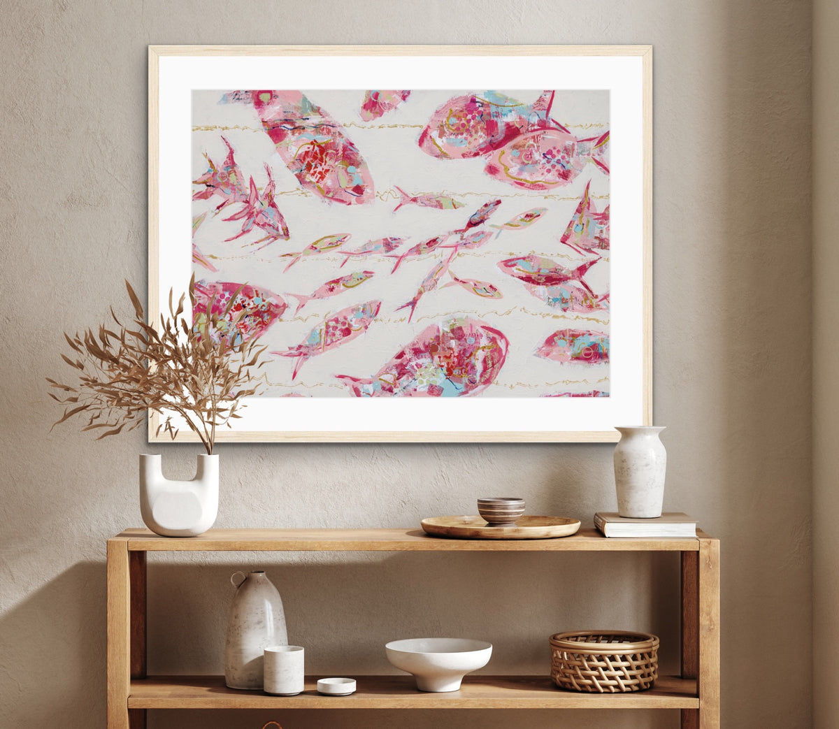 School of Thoughts - Horizontal - Framed Modern Coastal Abstract Fish Print