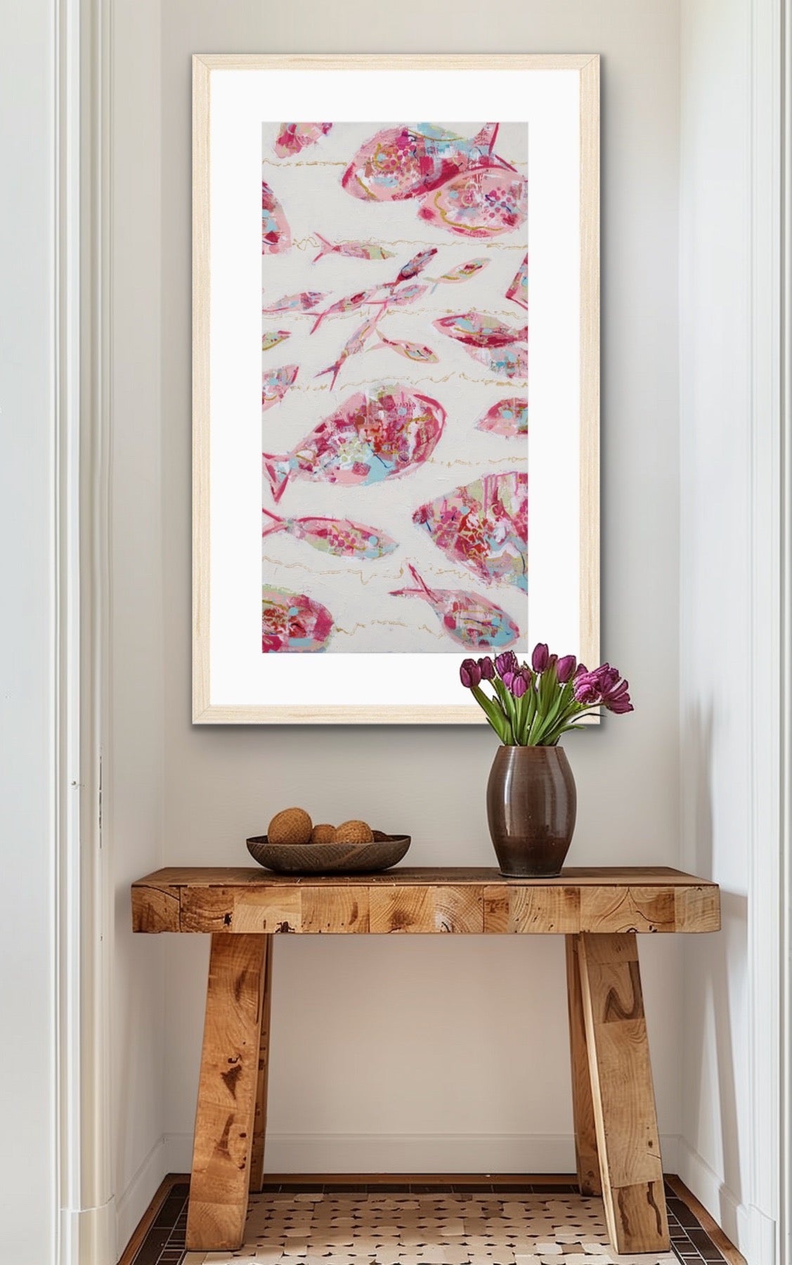 Framed Abstract Fish Print - Current of Thoughts -Tall