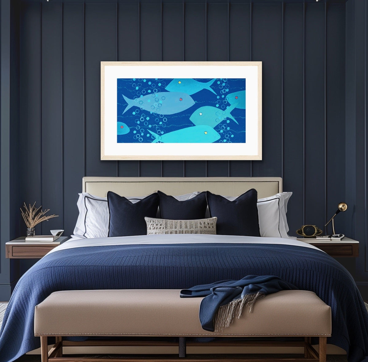 Bubbles in Blue - Panorama - Framed Abstract Fish Fine Art Print