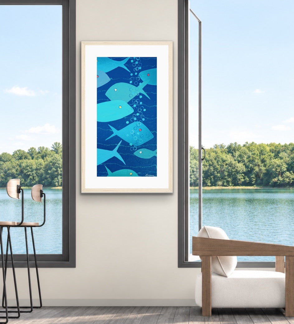 Abstract Fish Print - Bubbles in Blue - Tall