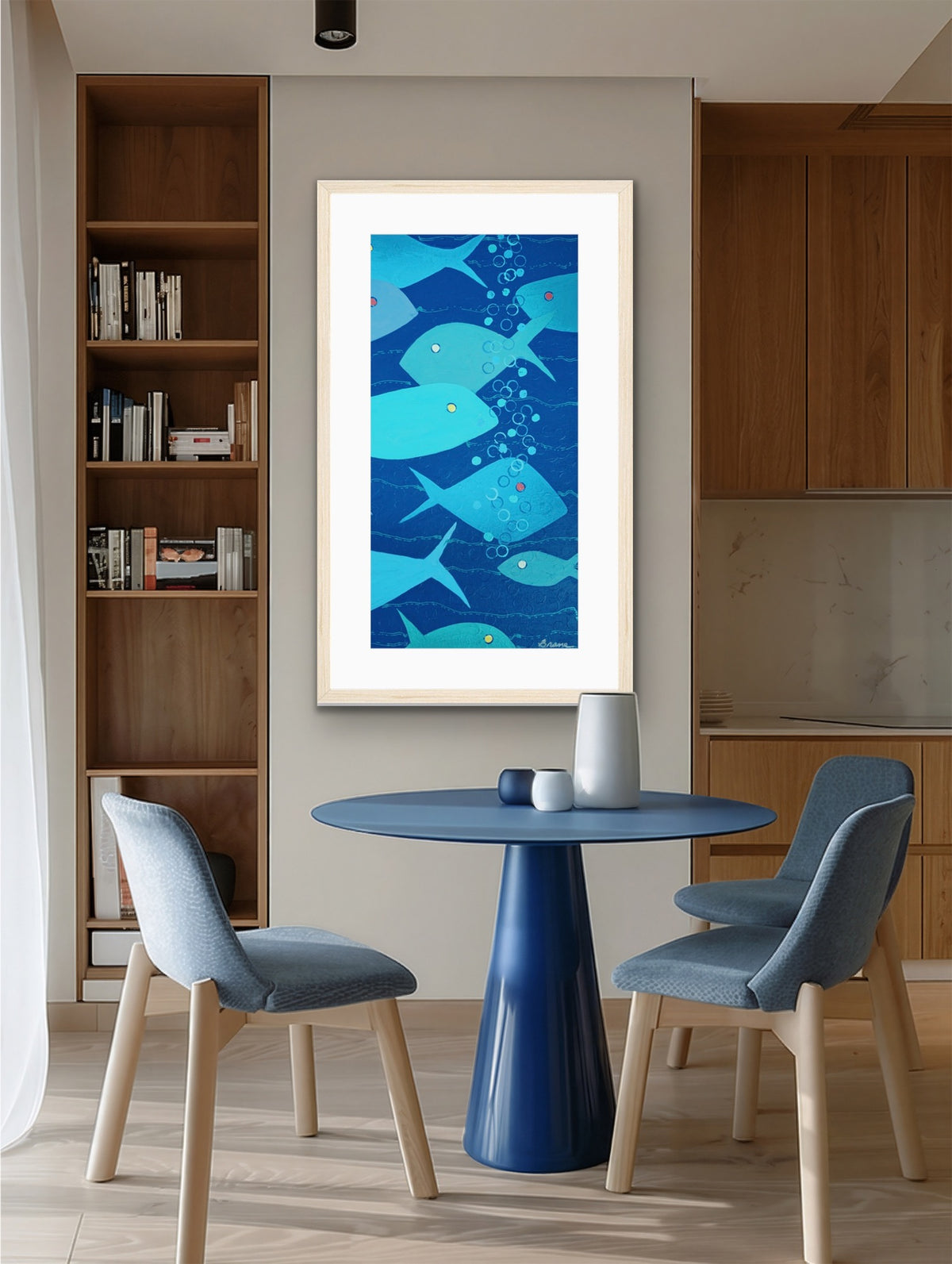 Abstract Fish Print - Bubbles in Blue - Tall