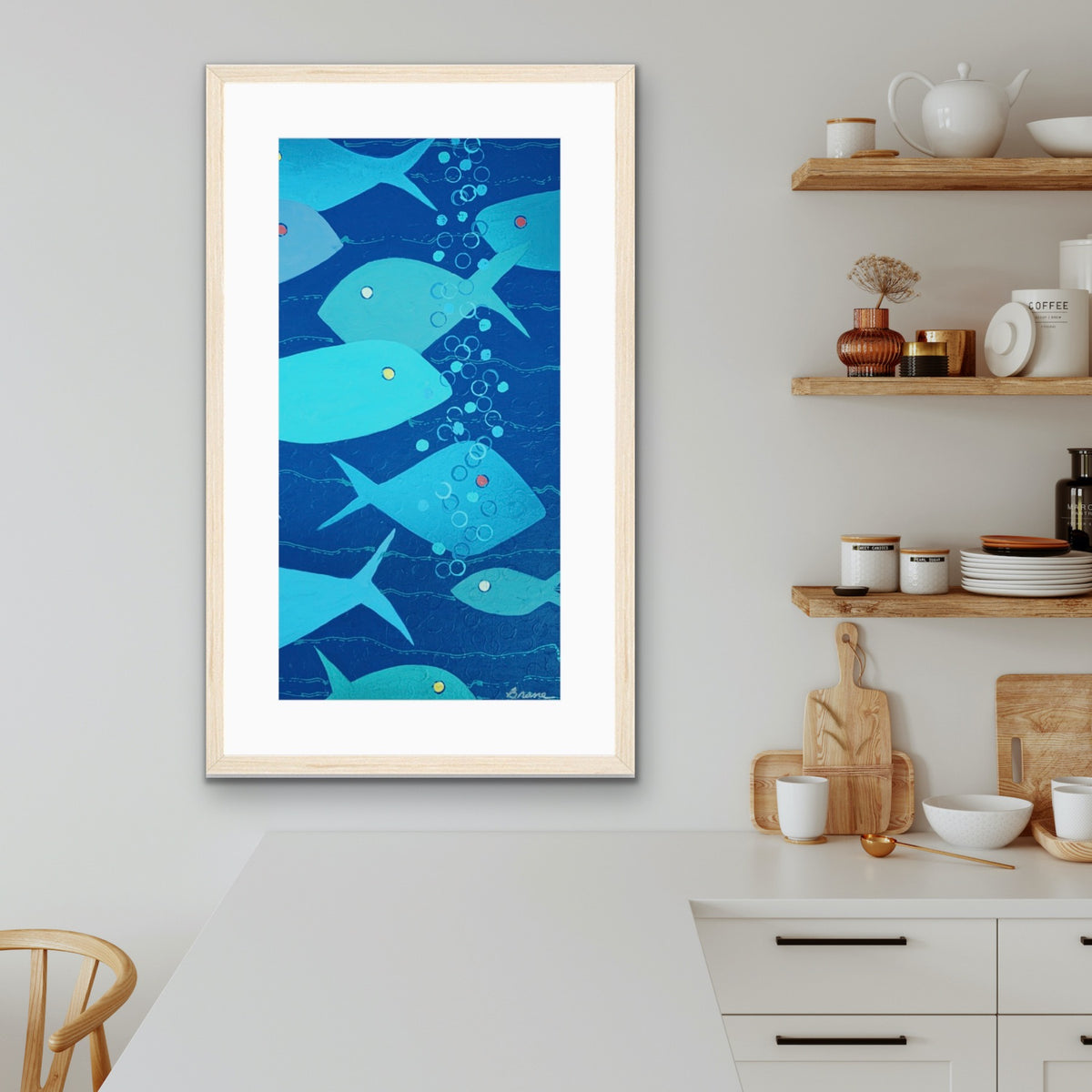 Abstract Fish Print - Bubbles in Blue - Tall