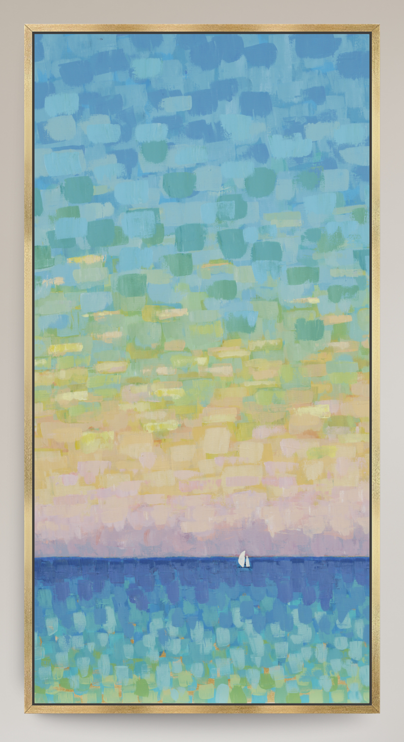 Sunset Sail - Slender Seascape with Sailboat