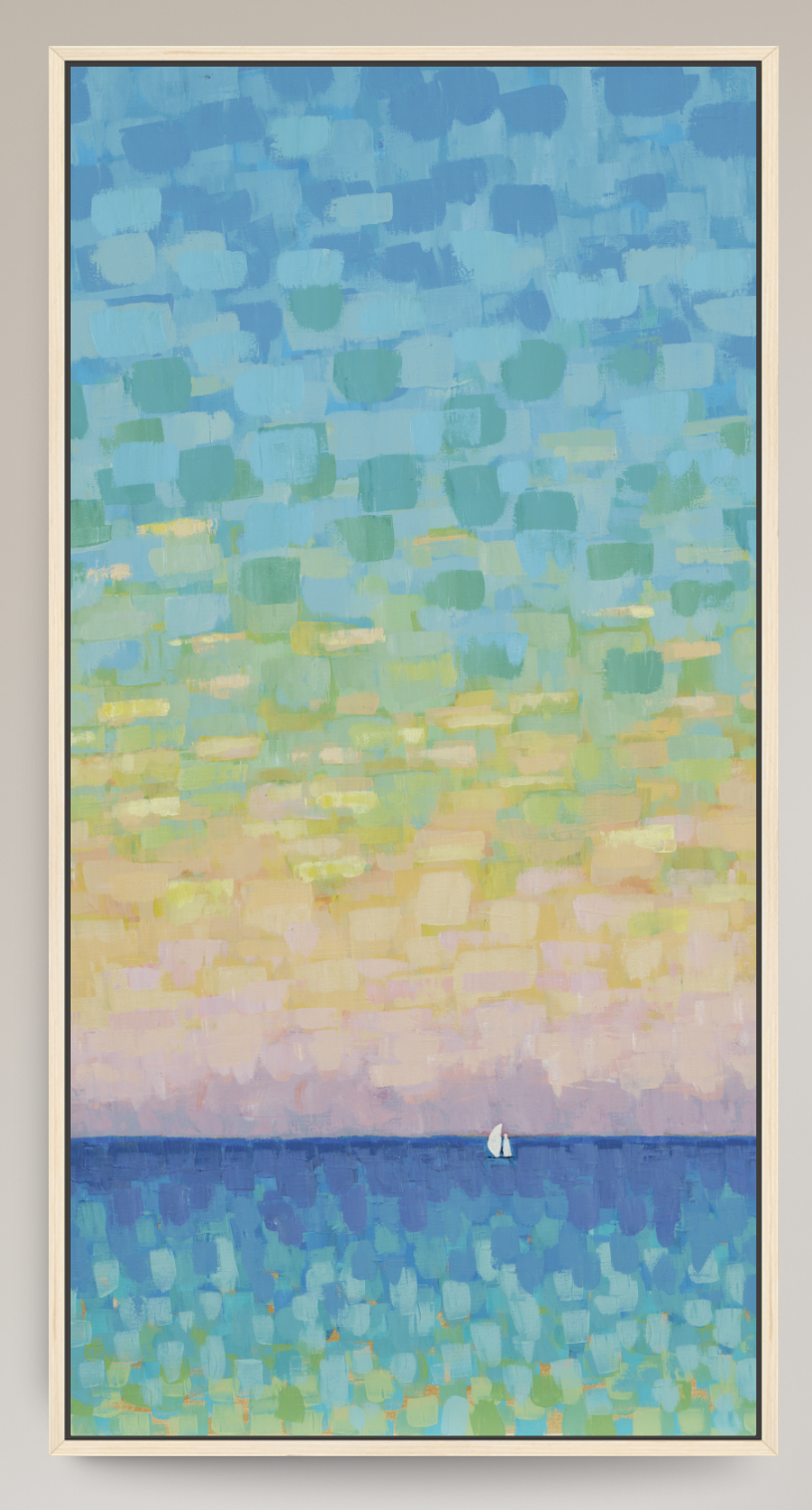 Sunset Sail - Slender Seascape with Sailboat