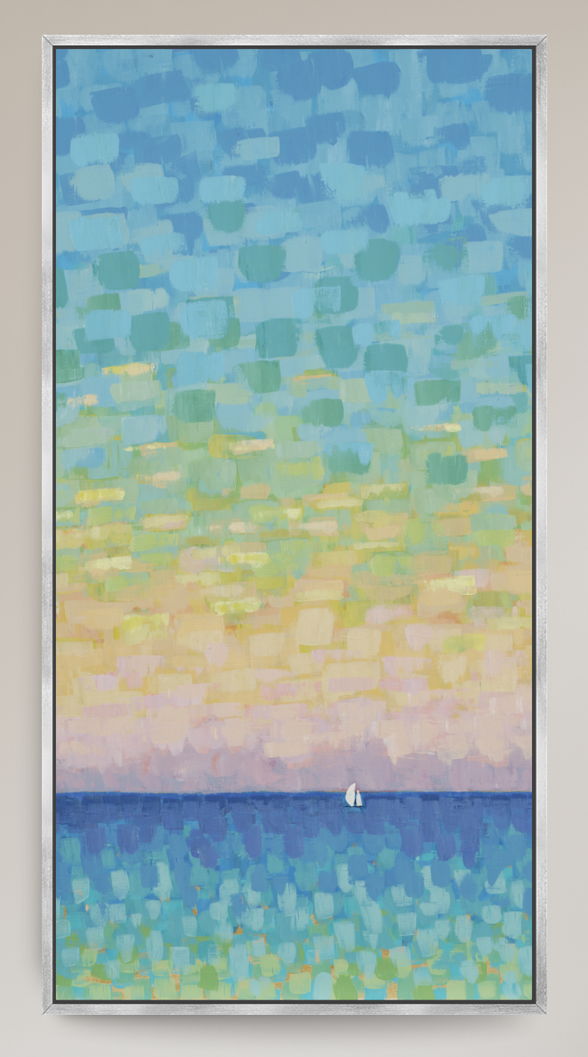 Sunset Sail - Slender Seascape with Sailboat