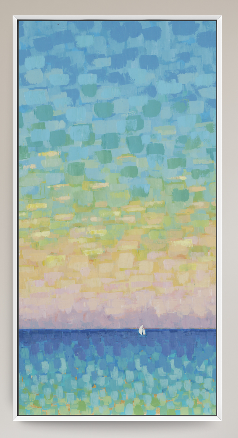 Sunset Sail - Slender Seascape with Sailboat