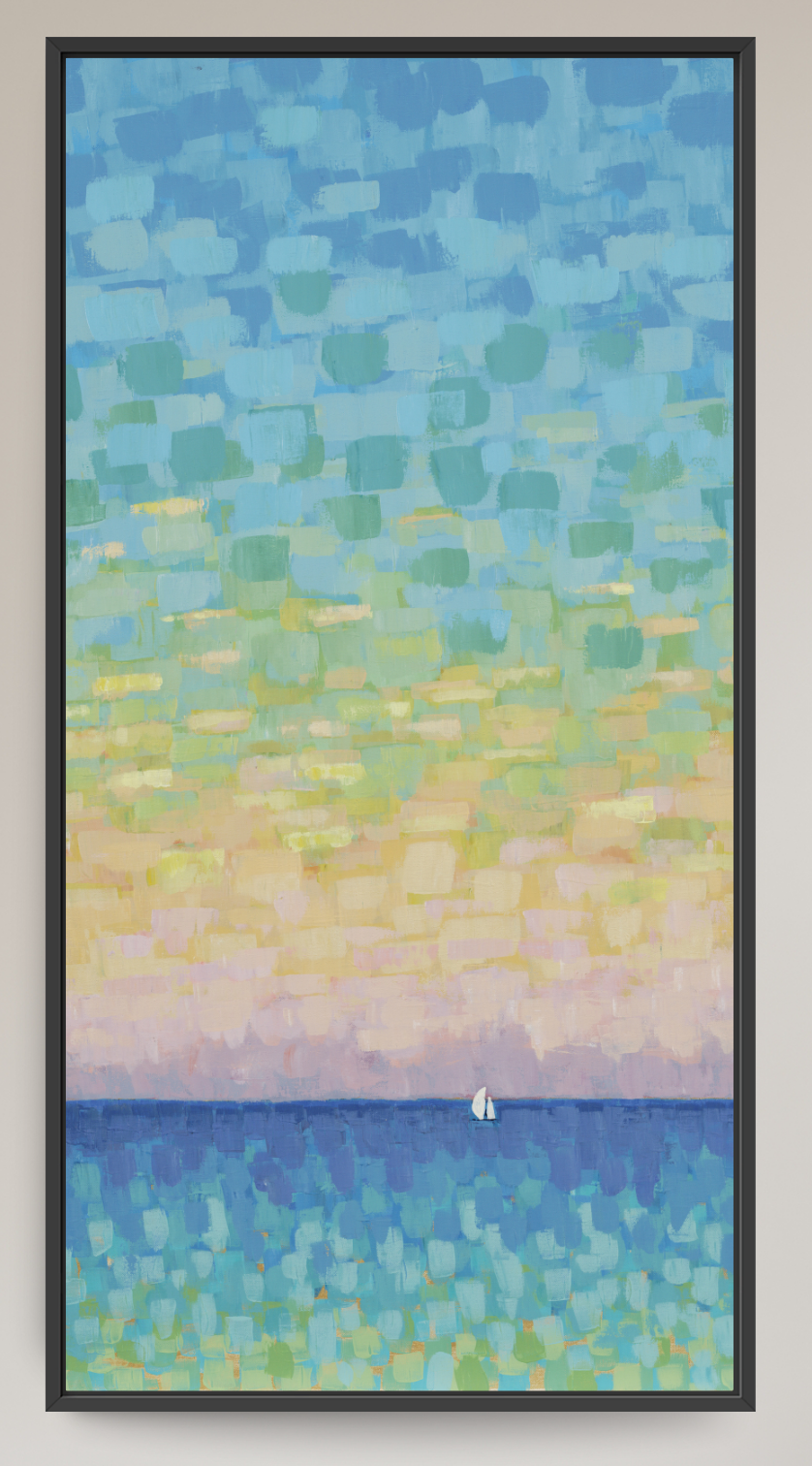 Sunset Sail - Slender Seascape with Sailboat