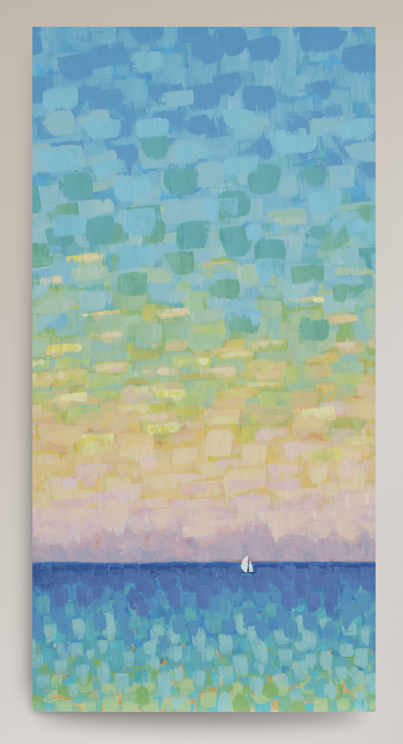 Sunset Sail - Slender Seascape with Sailboat