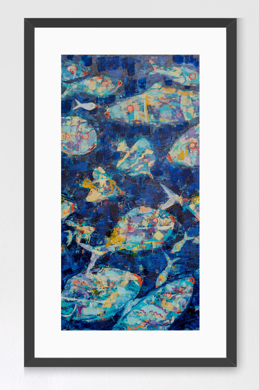 One Underwater Wonderland Framed Abstract Fish Print - Tall Edition
