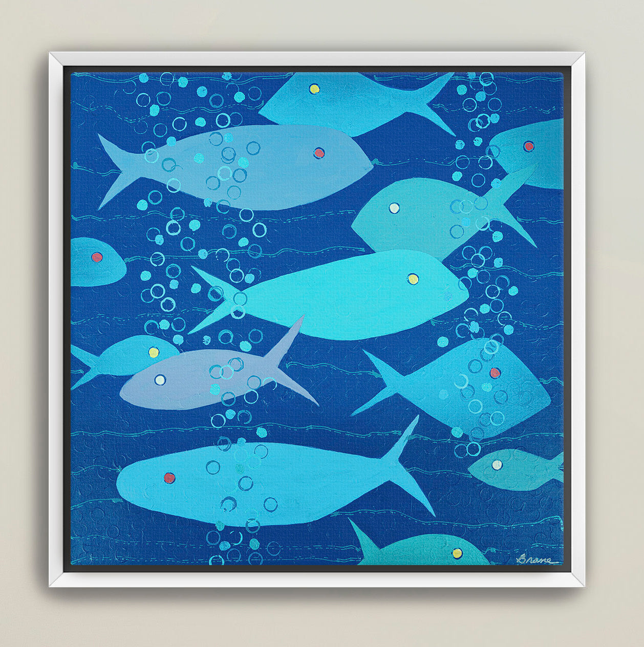 Blue underwater canvas print for modern coastal and beach house interiors
