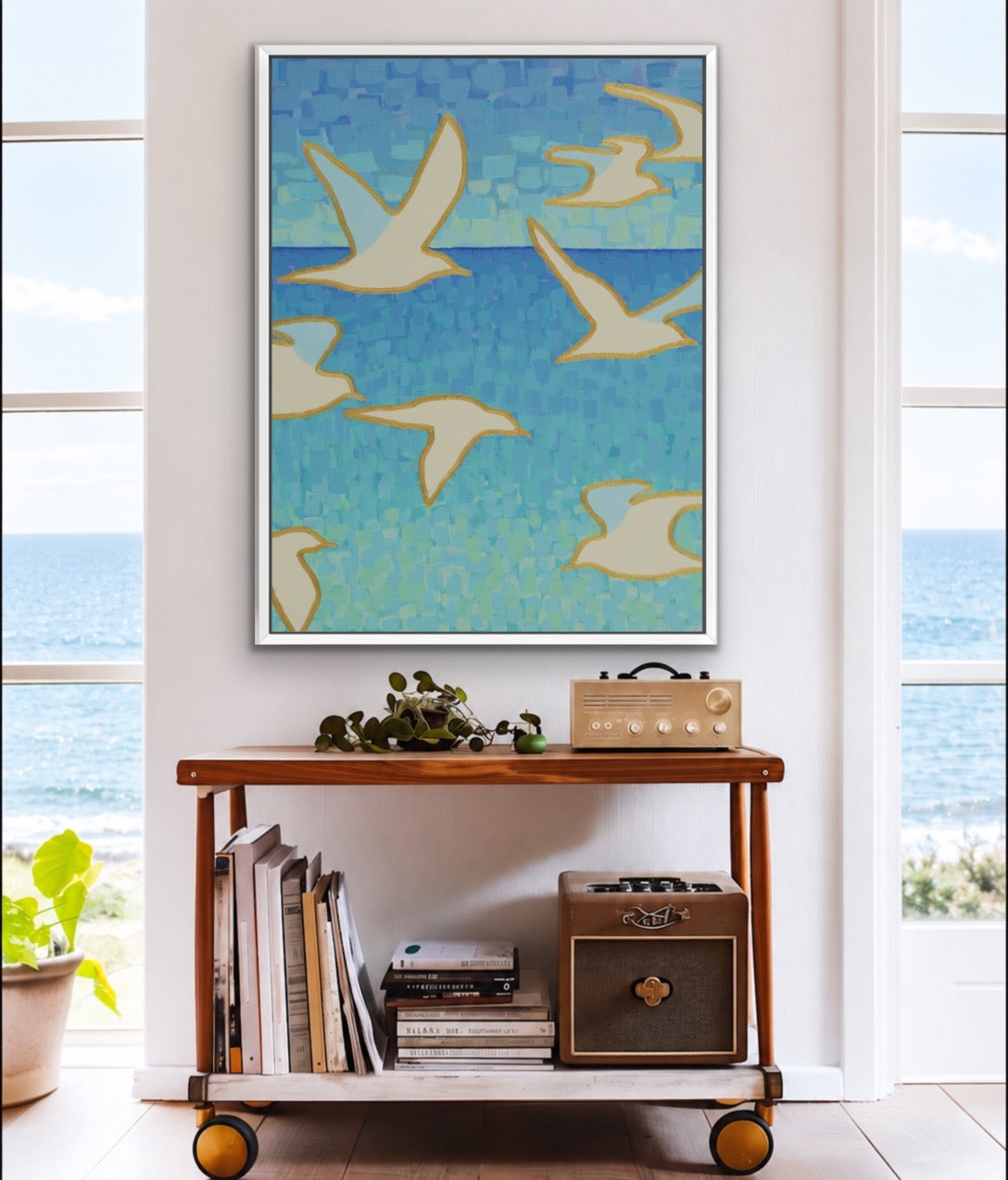 Coastal Flying Seagulls - Wings of Light - Vertical