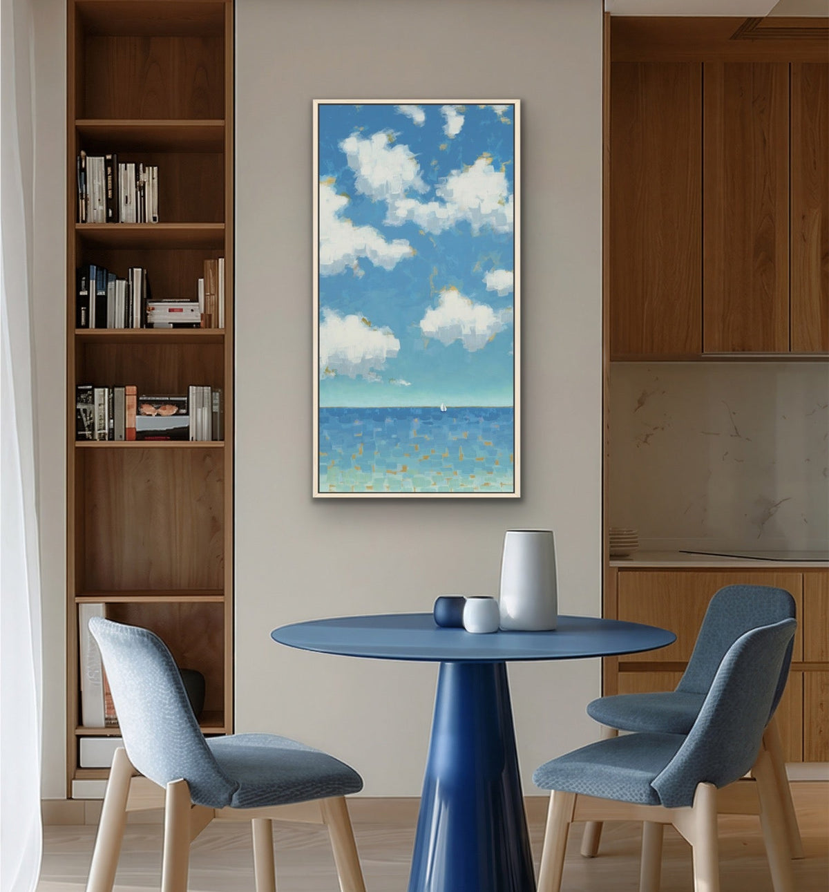 Far and Free - Slender Seascape with Sailboat