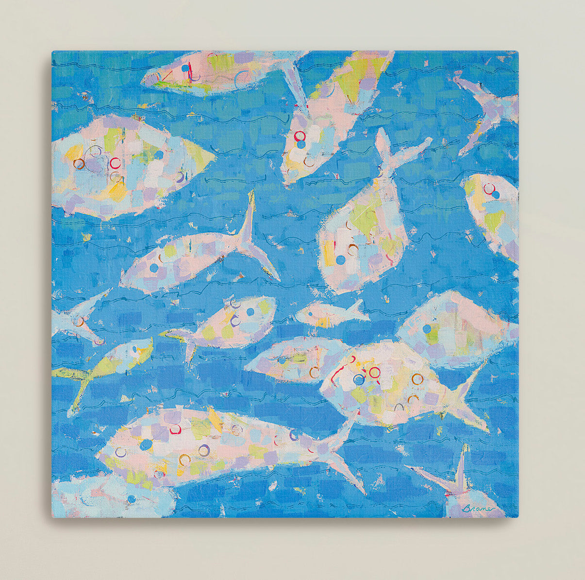 Pastel fish artwork for beach house or coastal interiors