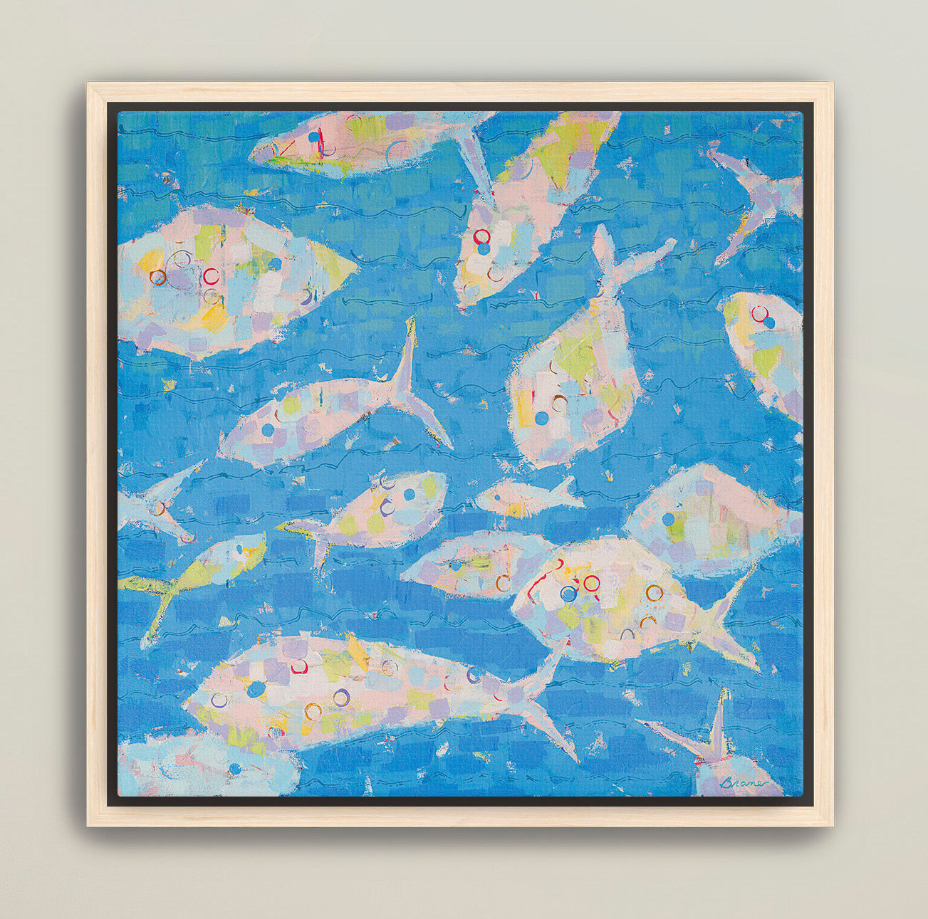 Colorful ocean-inspired fish canvas with soft expressive brushwork