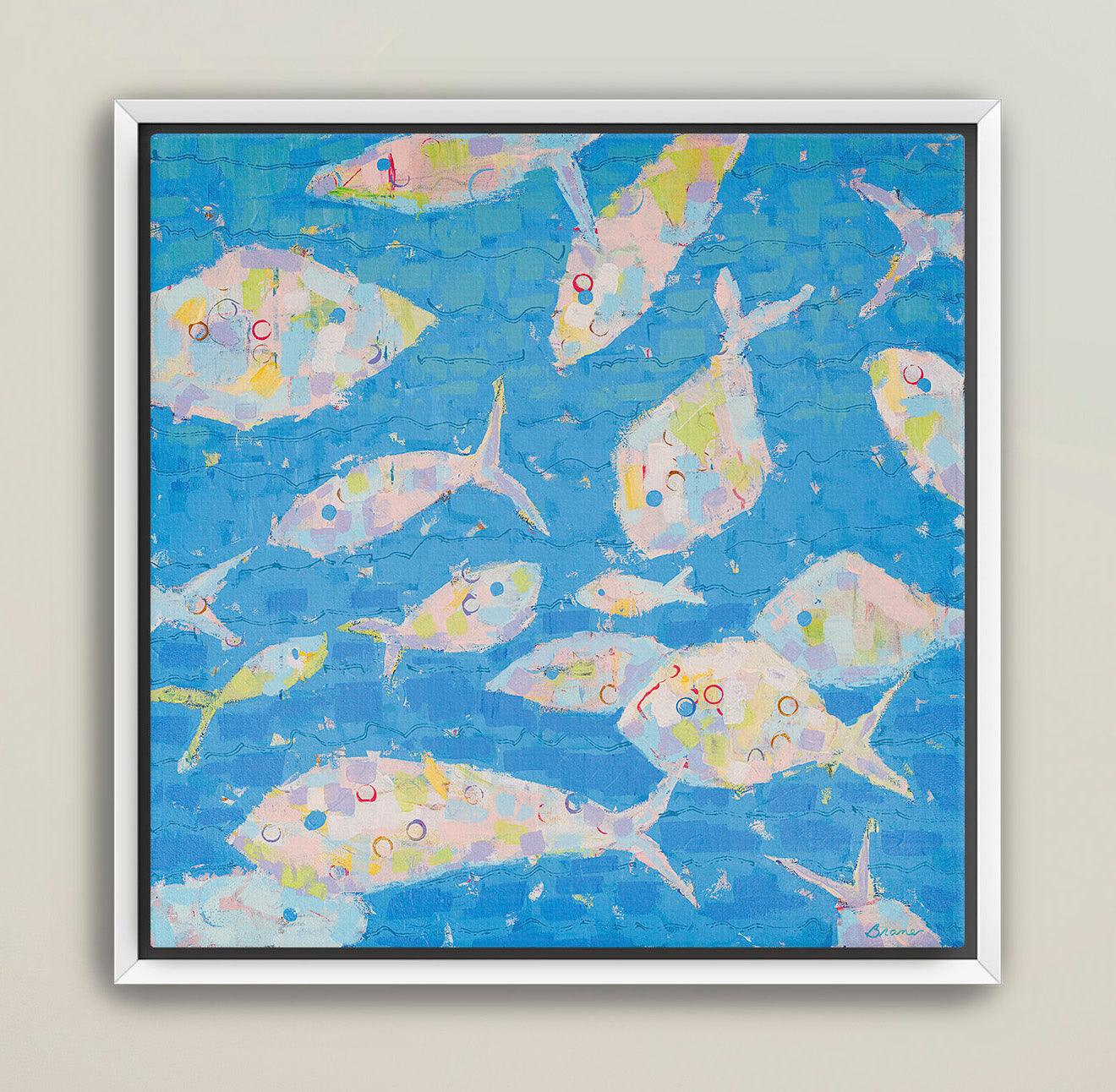 oyful fish painting with pastel textures and underwater movement