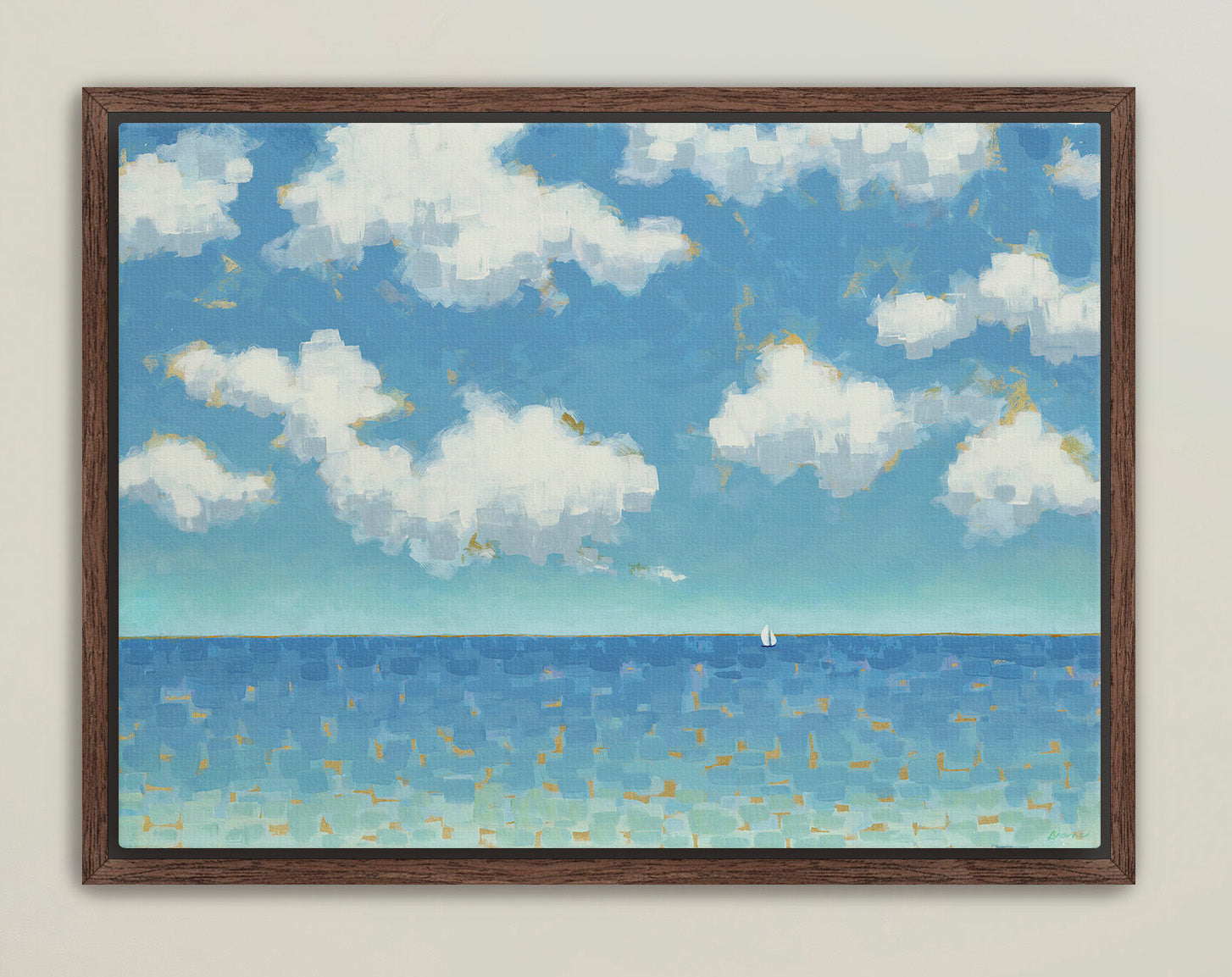 Contemporary coastal décor canvas with sailboat and sky