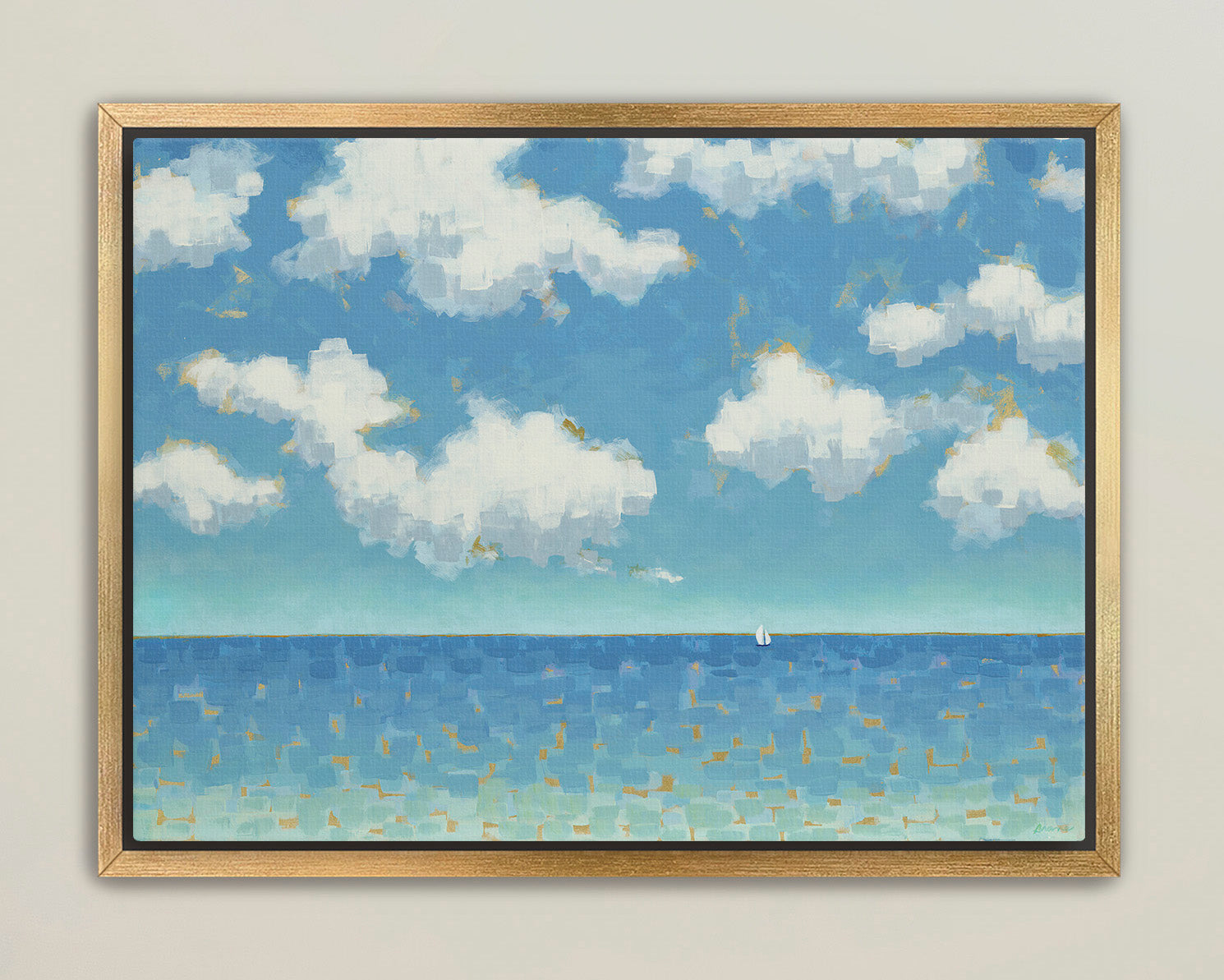 Pastel blue shoreline artwork for modern coastal interiors