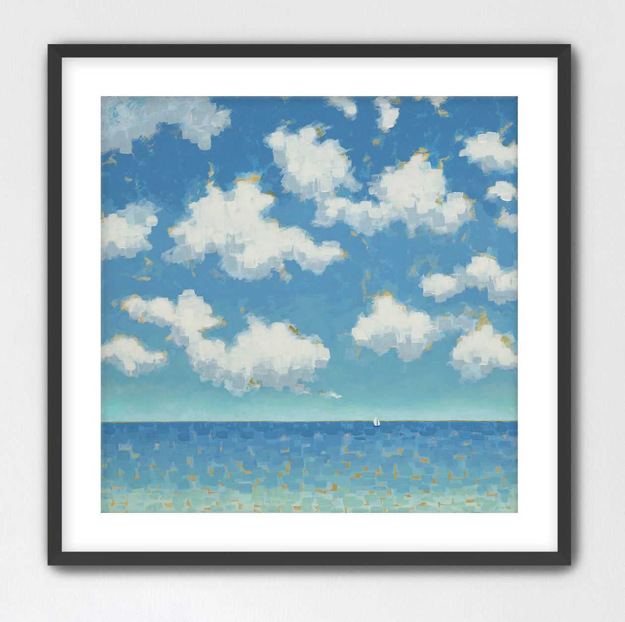 Archival giclée on cotton rag featuring textured brushwork and layered tones of turquoise, ivory, and sky blue