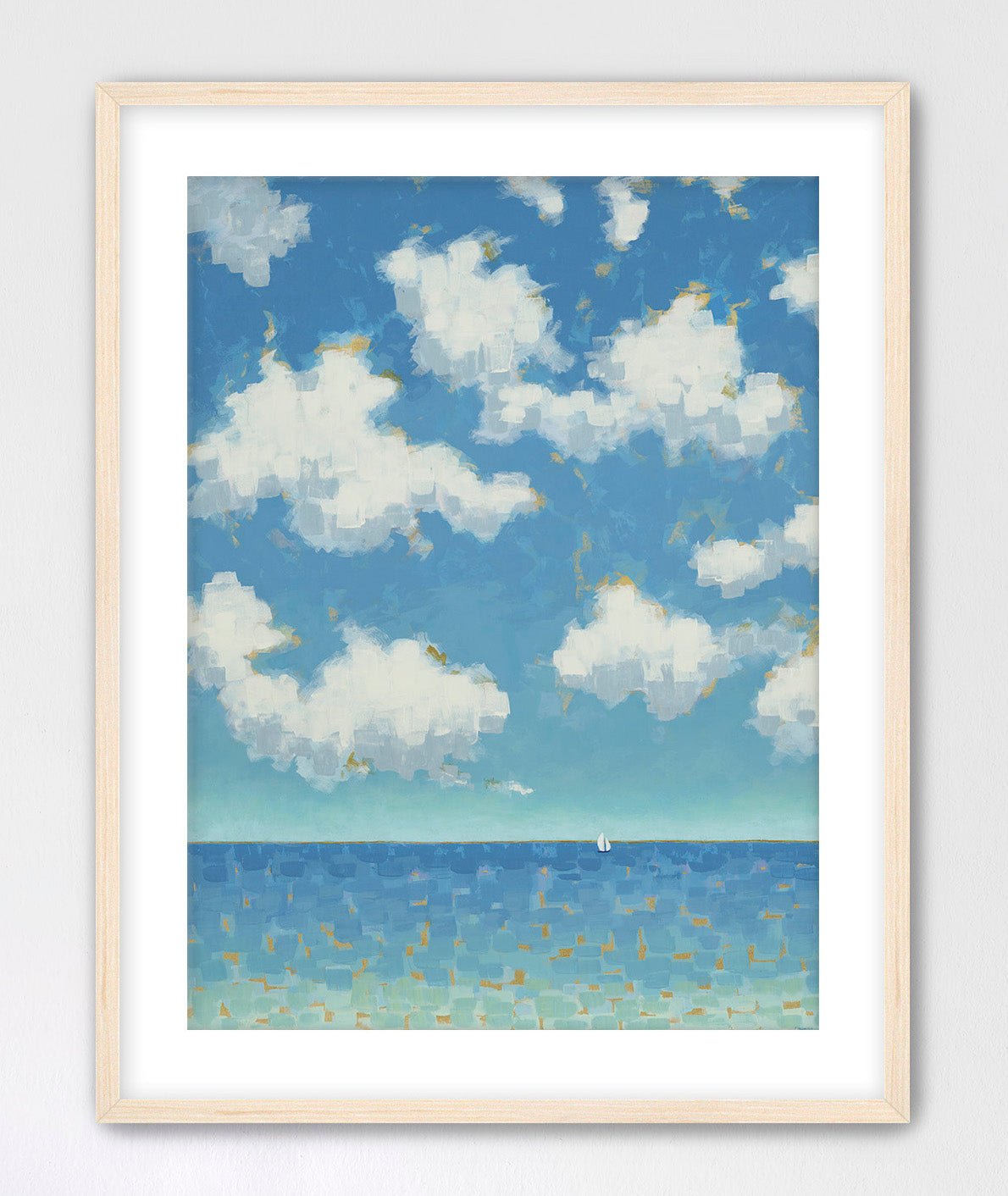 Peaceful cloud-filled sky over ocean artwork