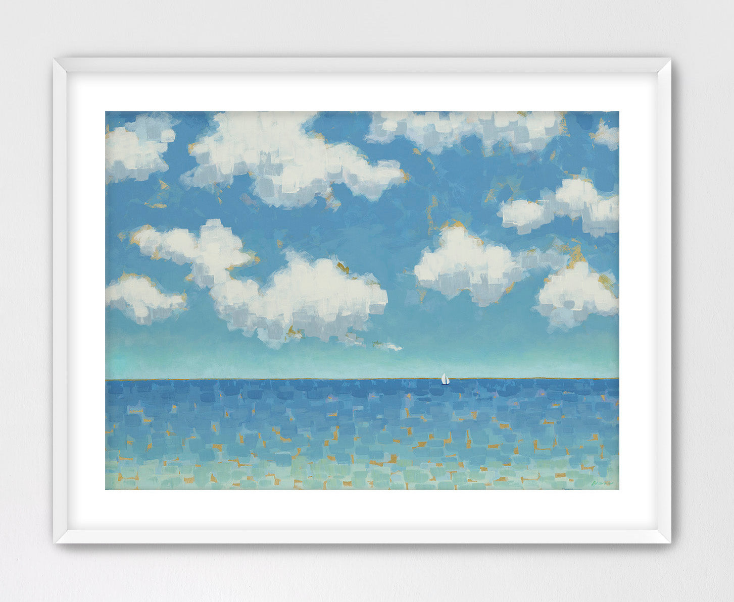 Luxury cotton rag coastal print framed under acrylic