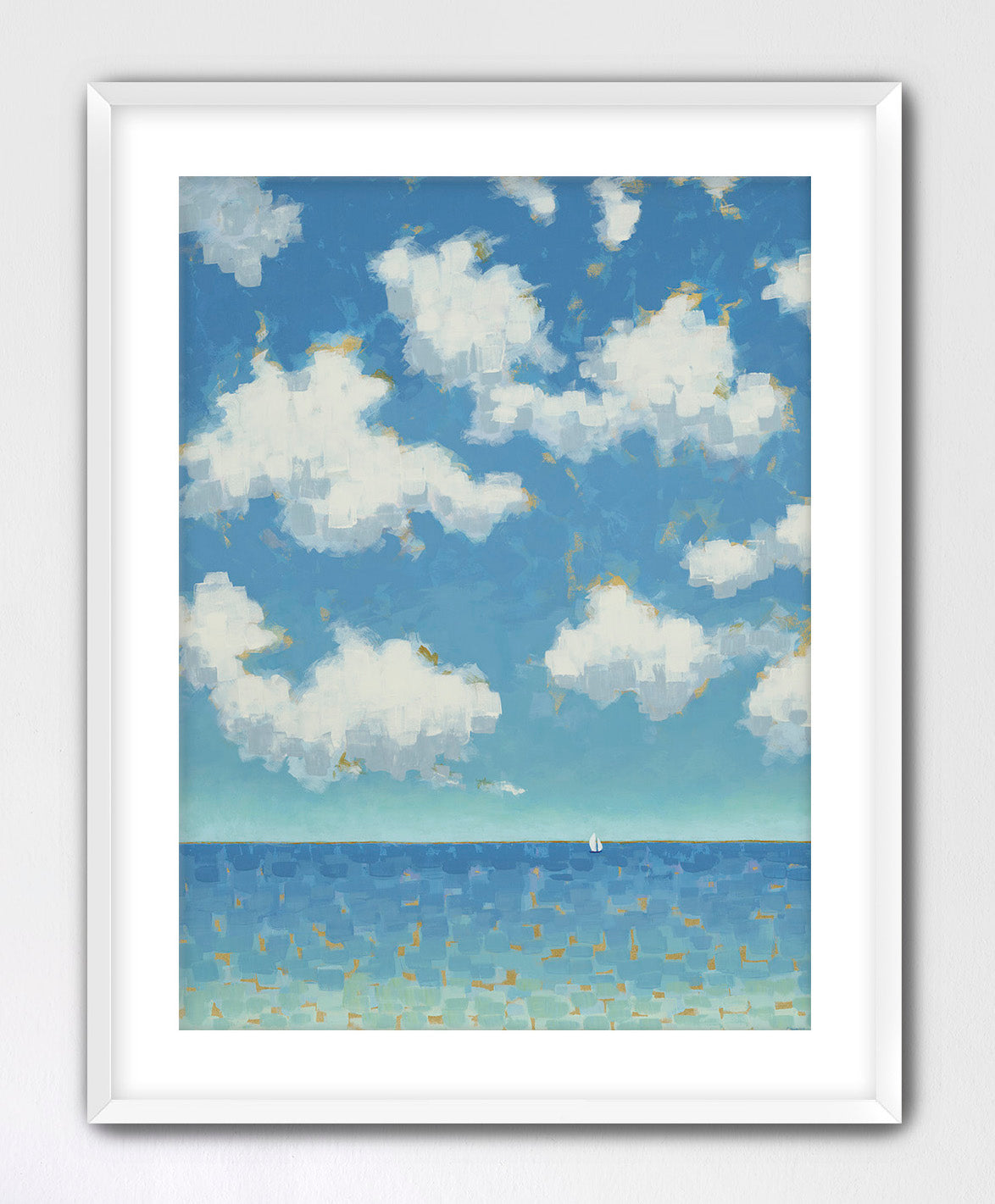Serene blue sky and ocean horizon cotton rag print