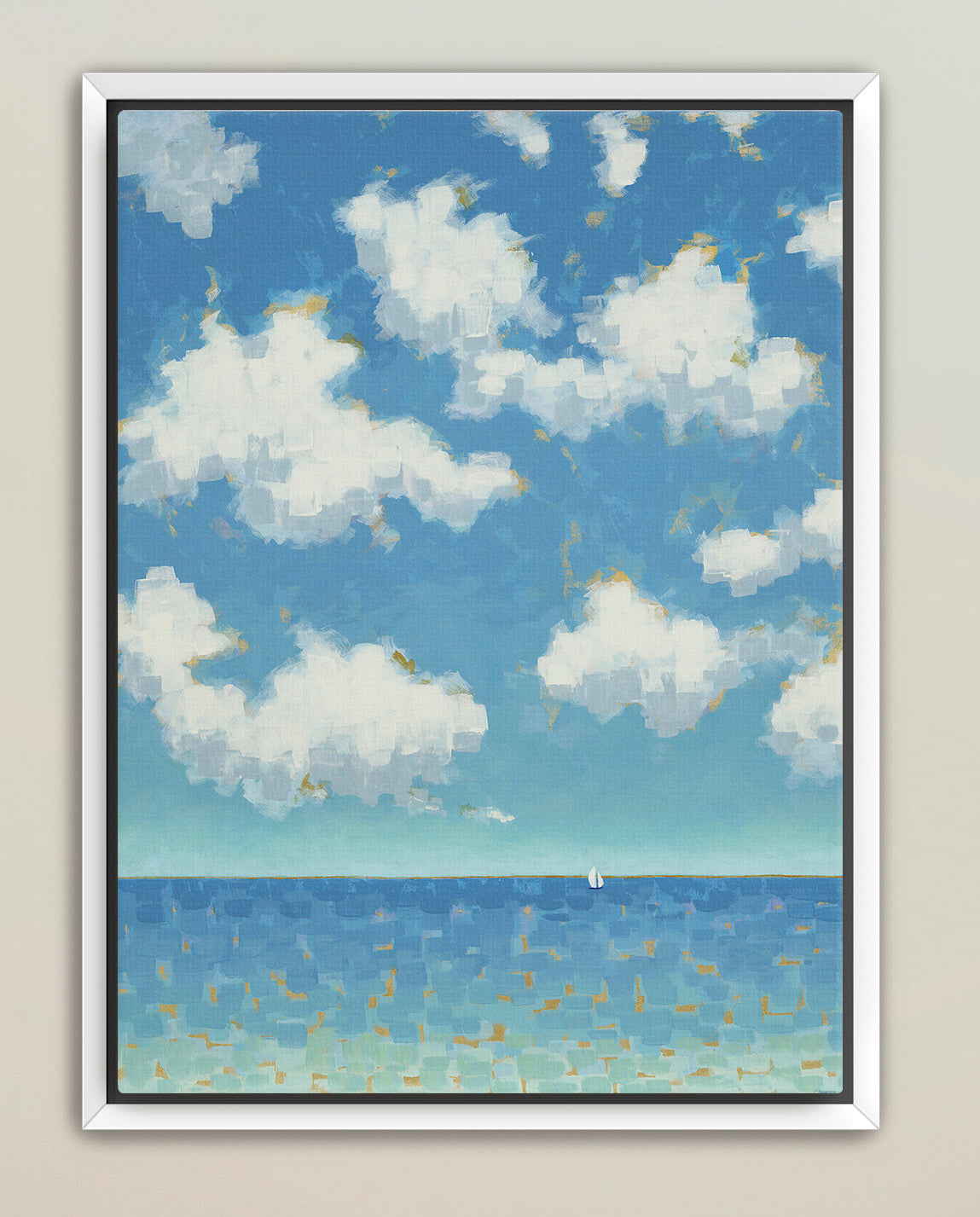 Luxury giclée canvas print in soft blues and turquoise tones.