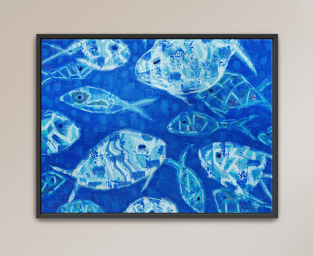 Designer coastal art print with hand-painted abstract fish motif