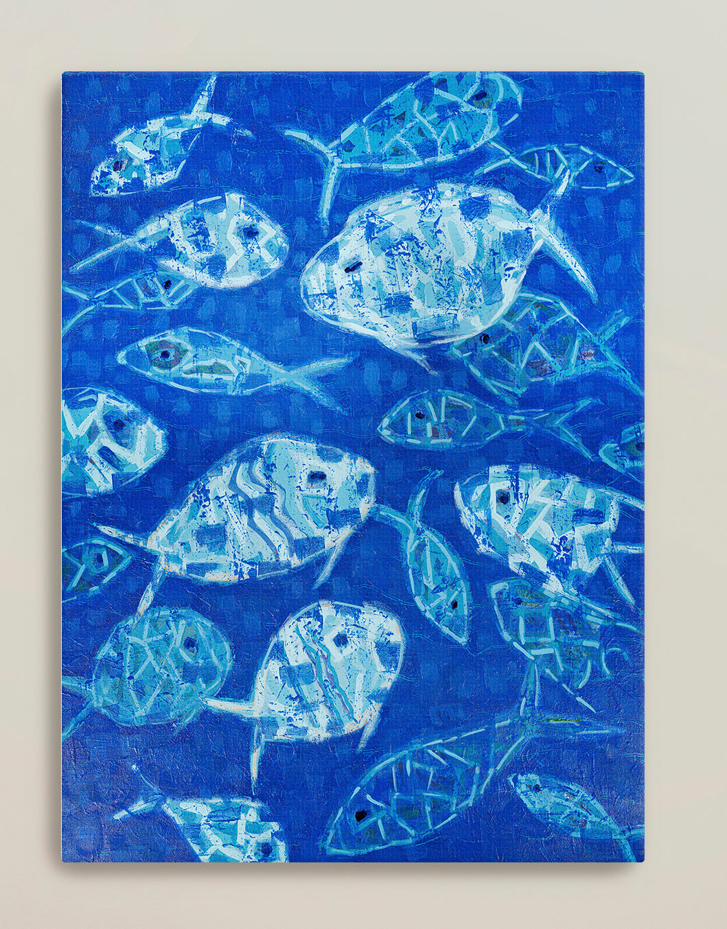 Vibrant blue coastal fish composition in modern art style