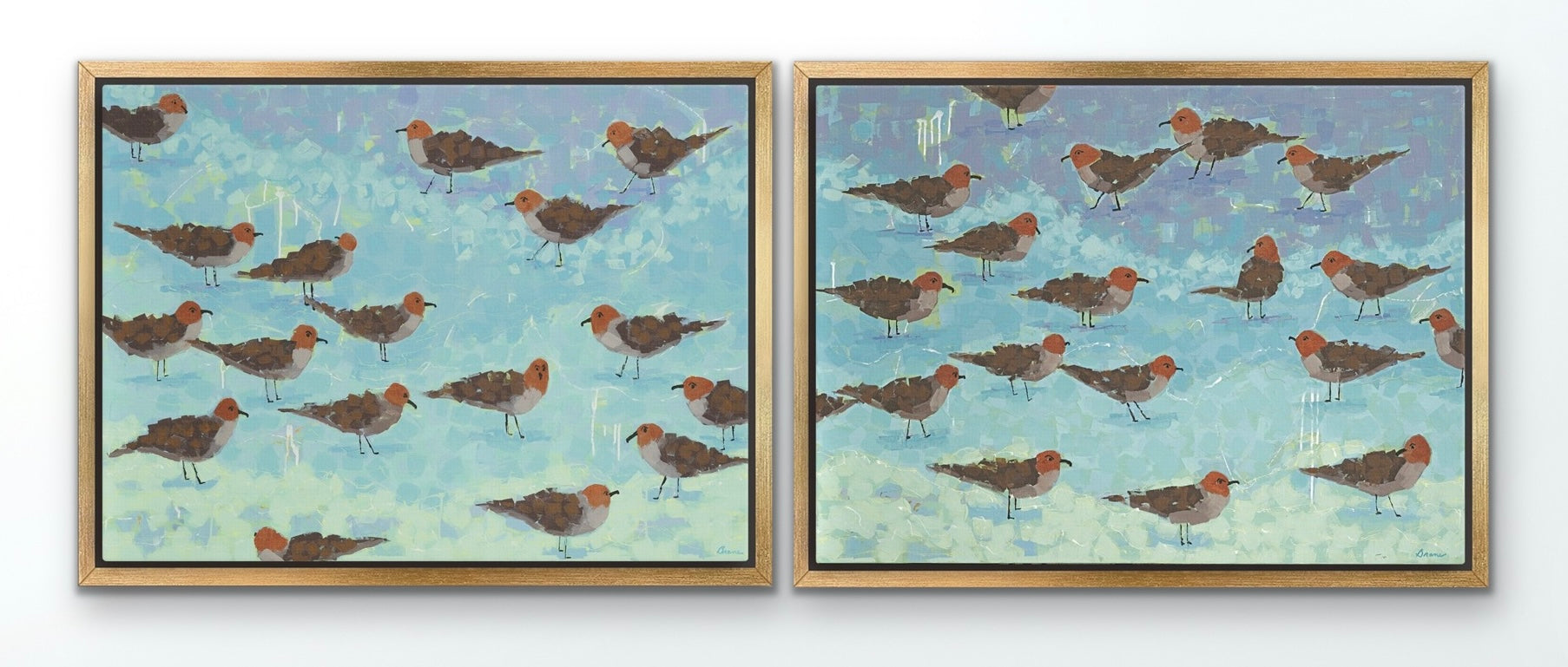 Museum-quality giclée boutique shorebird on ocean's edge. 