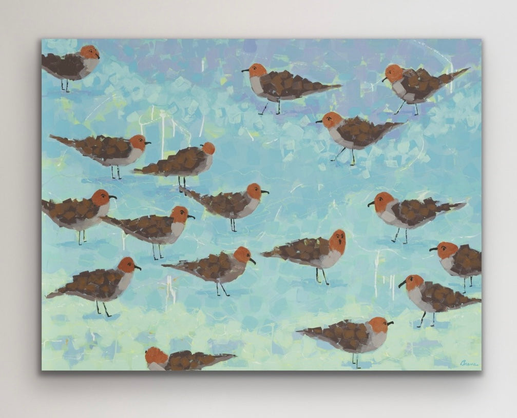 Bird gestures and subtle orientation shifts creating movement in Morning Briefing I.