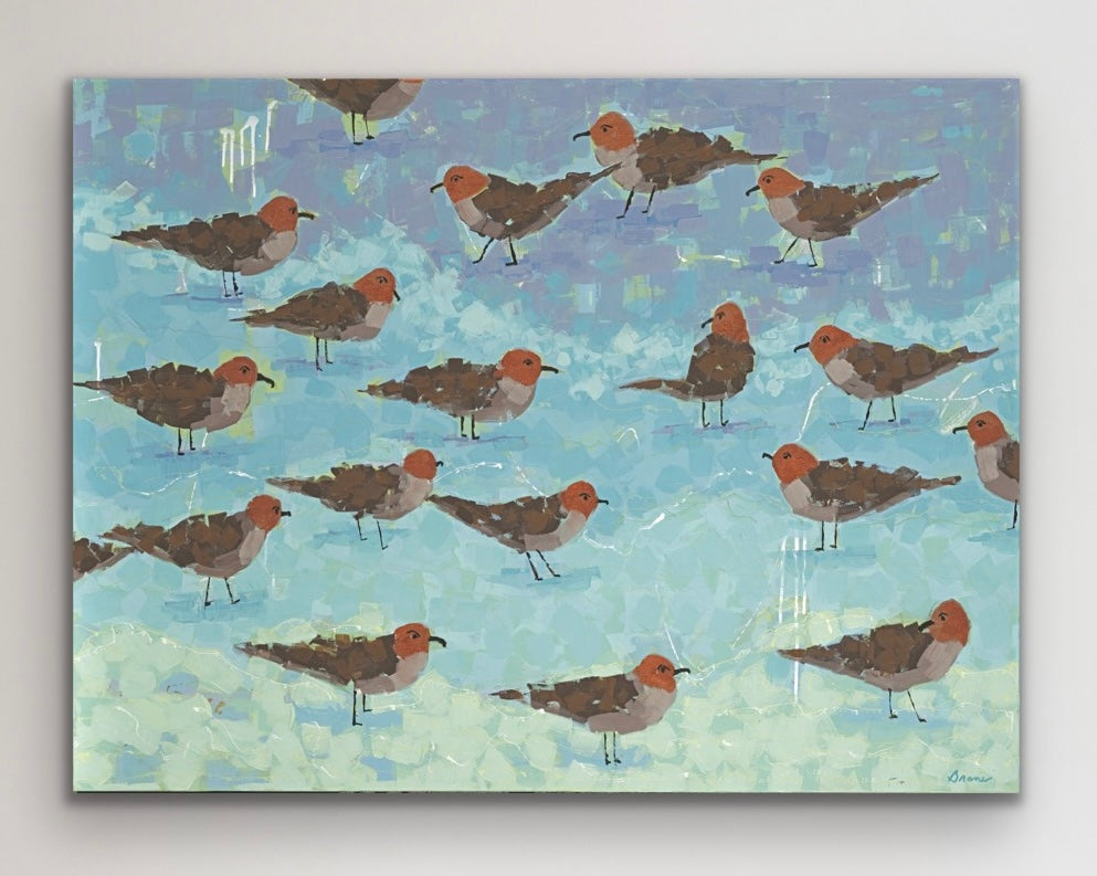 Expressive brushwork and layered texture in Morning Briefing II original painting.